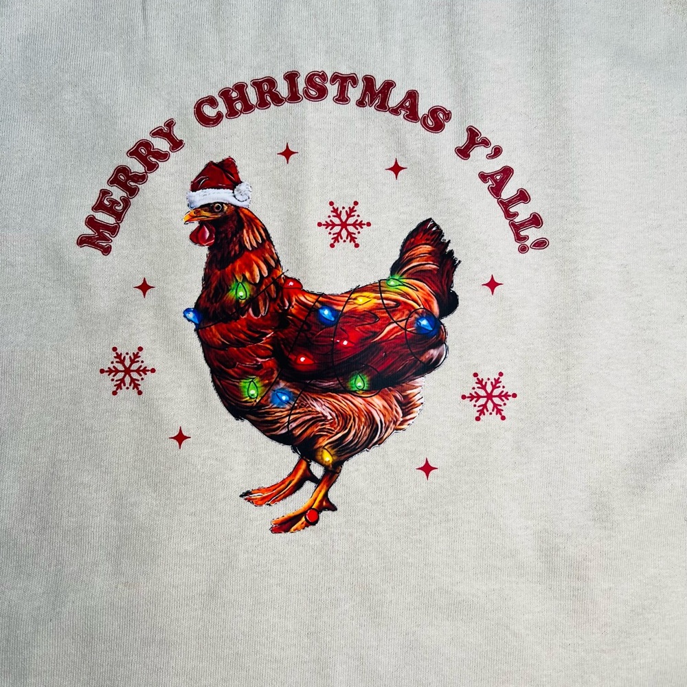 Merry Christmas Y’all Shirt Sz XL chickens, Christmas lights, fun, gift women’s